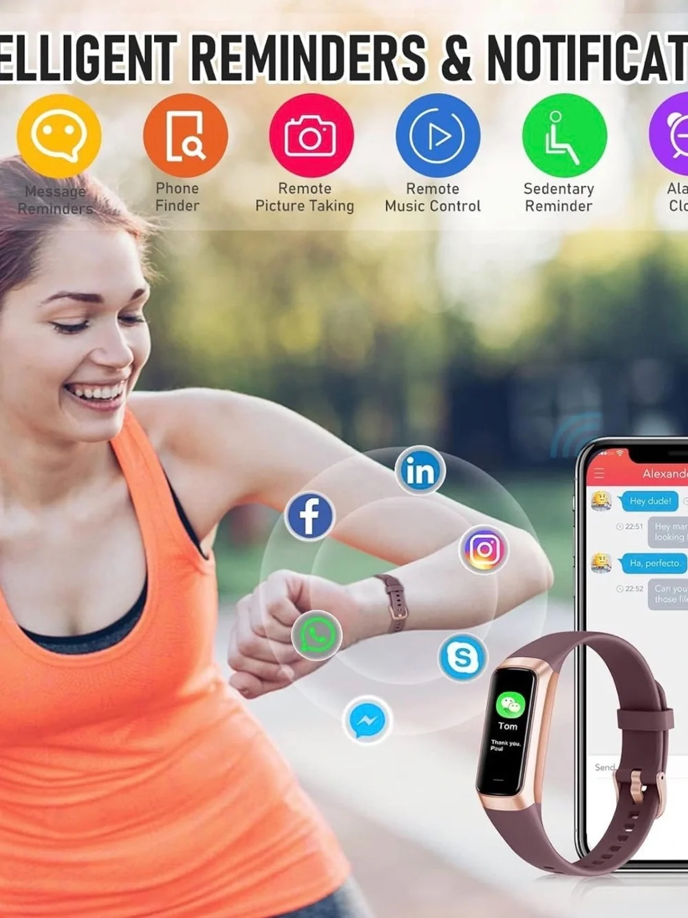 Rose Gold Smart Fitness Band with Mauve Band